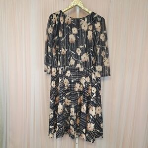 Vintage 80s MCS LTD Womens Grannycore Black Floral Midi Dress sz 16WP Plus Size